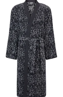 Cotton-jacquard dressing gown with embroidered logo