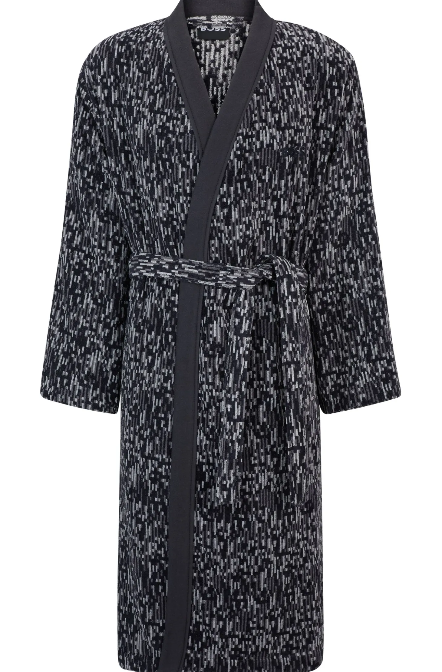 Cotton-jacquard dressing gown with embroidered logo