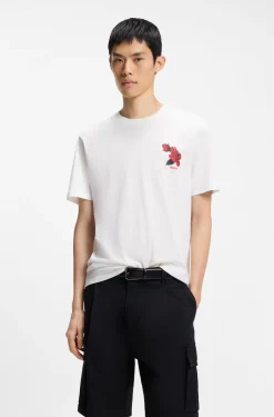 Cotton-jersey T-shirt with biker-inspired and roses graphic