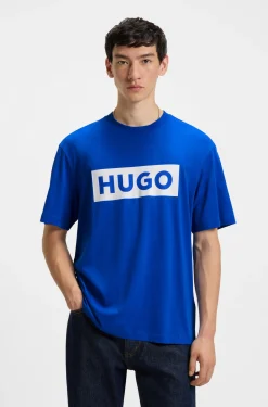 Cotton-jersey T-shirt with blue logo print