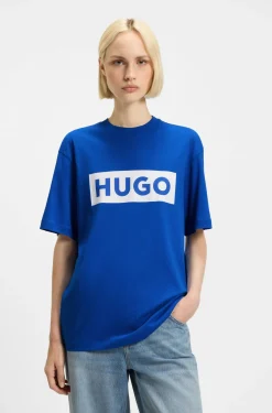 Cotton-jersey T-shirt with blue logo print
