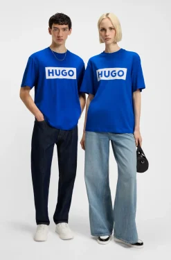 Cotton-jersey T-shirt with blue logo print