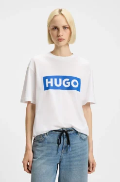 Cotton-jersey T-shirt with blue logo print