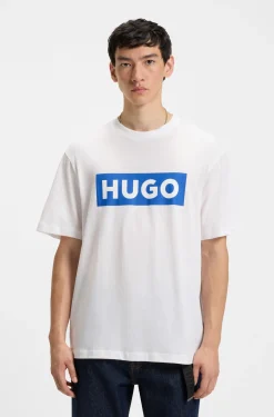 Cotton-jersey T-shirt with blue logo print