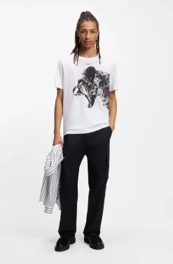 Cotton-jersey T-shirt with cobra print