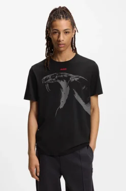 Cotton-jersey T-shirt with cobra print