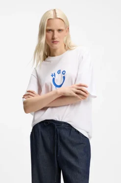 Cotton-jersey T-shirt with Happy HUGO logo