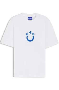 Cotton-jersey T-shirt with Happy HUGO logo