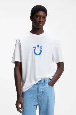 Cotton-jersey T-shirt with Happy HUGO logo