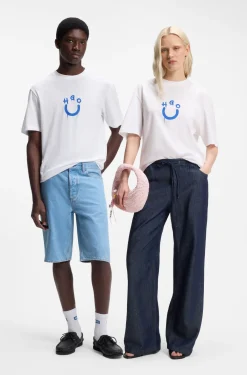 Cotton-jersey T-shirt with Happy HUGO logo