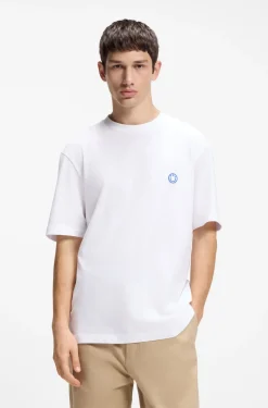 Cotton-jersey T-shirt with Happy HUGO logo