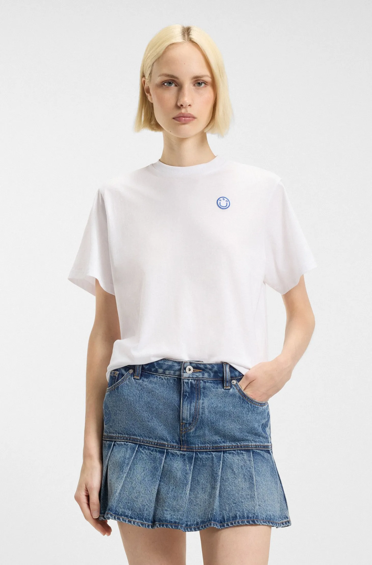 Cotton-jersey T-shirt with Happy HUGO logo