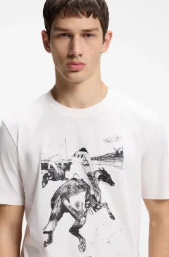 Cotton-jersey T-shirt with horse-racing artwork