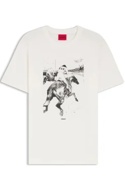 Cotton-jersey T-shirt with horse-racing artwork
