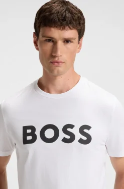 Cotton-jersey T-shirt with large logo print