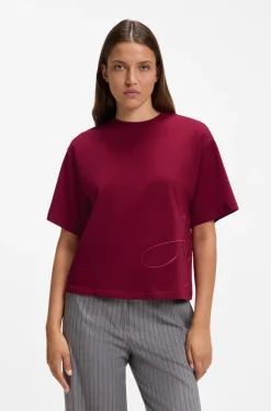 Cotton-jersey T-shirt with oversized logo embroidery