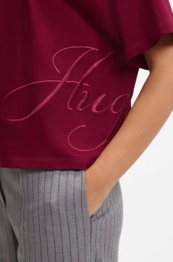 Cotton-jersey T-shirt with oversized logo embroidery