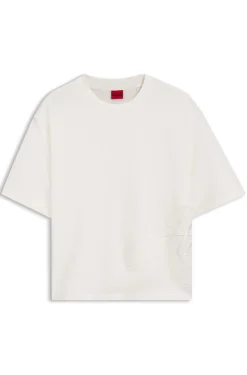 Cotton-jersey T-shirt with oversized logo embroidery