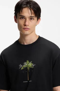 Cotton-jersey T-shirt with palm-tree artwork