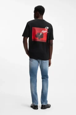 Cotton-jersey T-shirt with rear graphic