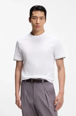 Cotton-jersey T-shirt with signature-stripe cuffs