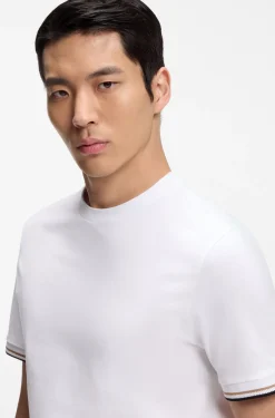 Cotton-jersey T-shirt with signature-stripe cuffs