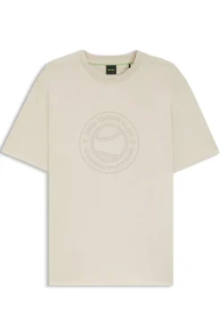 Cotton-jersey T-shirt with tennis-themed artwork
