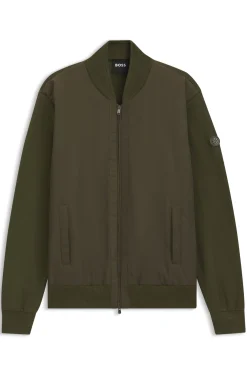 Cotton-knit hybrid jacket with bomber collar