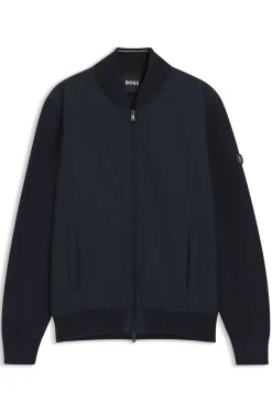 Cotton-knit hybrid jacket with bomber collar