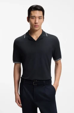 Cotton-linen polo shirt with Johnny collar