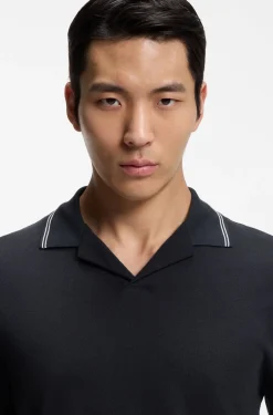 Cotton-linen polo shirt with Johnny collar