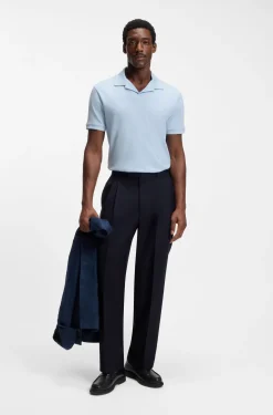 Cotton-linen polo shirt with Johnny collar