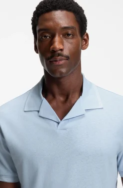 Cotton-linen polo shirt with Johnny collar