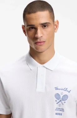 Cotton-mesh polo shirt with embroidered artwork