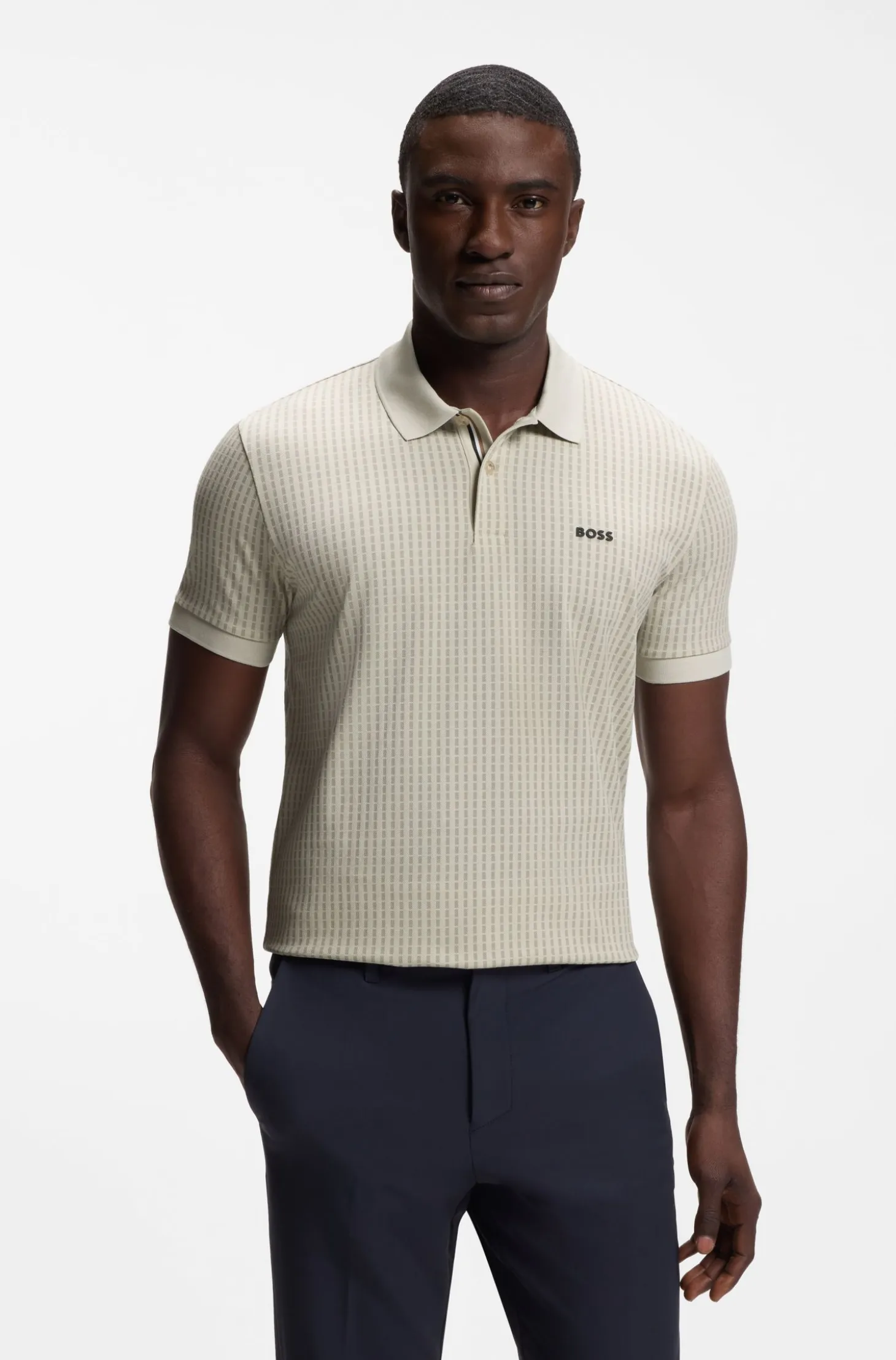 Cotton-piqué polo shirt with all-over print