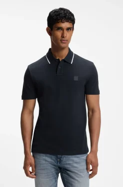 Cotton-piqué polo shirt with contrast collar stripe