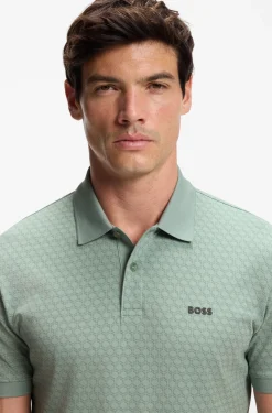 Cotton-piqué polo shirt with printed pattern