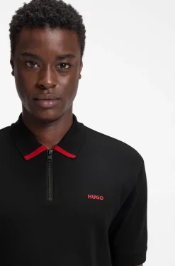 Cotton piqué polo shirt with zip neckline