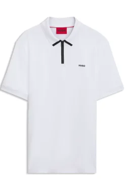 Cotton piqué polo shirt with zip neckline
