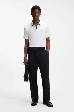 Cotton piqué polo shirt with zip neckline