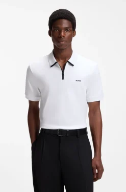 Cotton piqué polo shirt with zip neckline