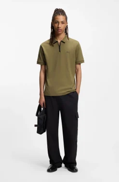 Cotton piqué polo shirt with zip neckline