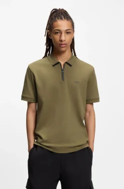 Cotton piqué polo shirt with zip neckline