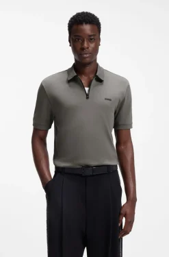 Cotton piqué polo shirt with zip neckline