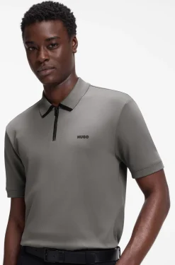 Cotton piqué polo shirt with zip neckline