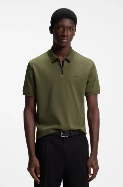 Cotton piqué polo shirt with zip neckline
