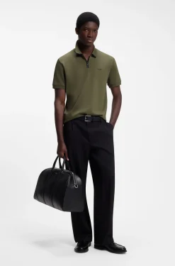Cotton piqué polo shirt with zip neckline
