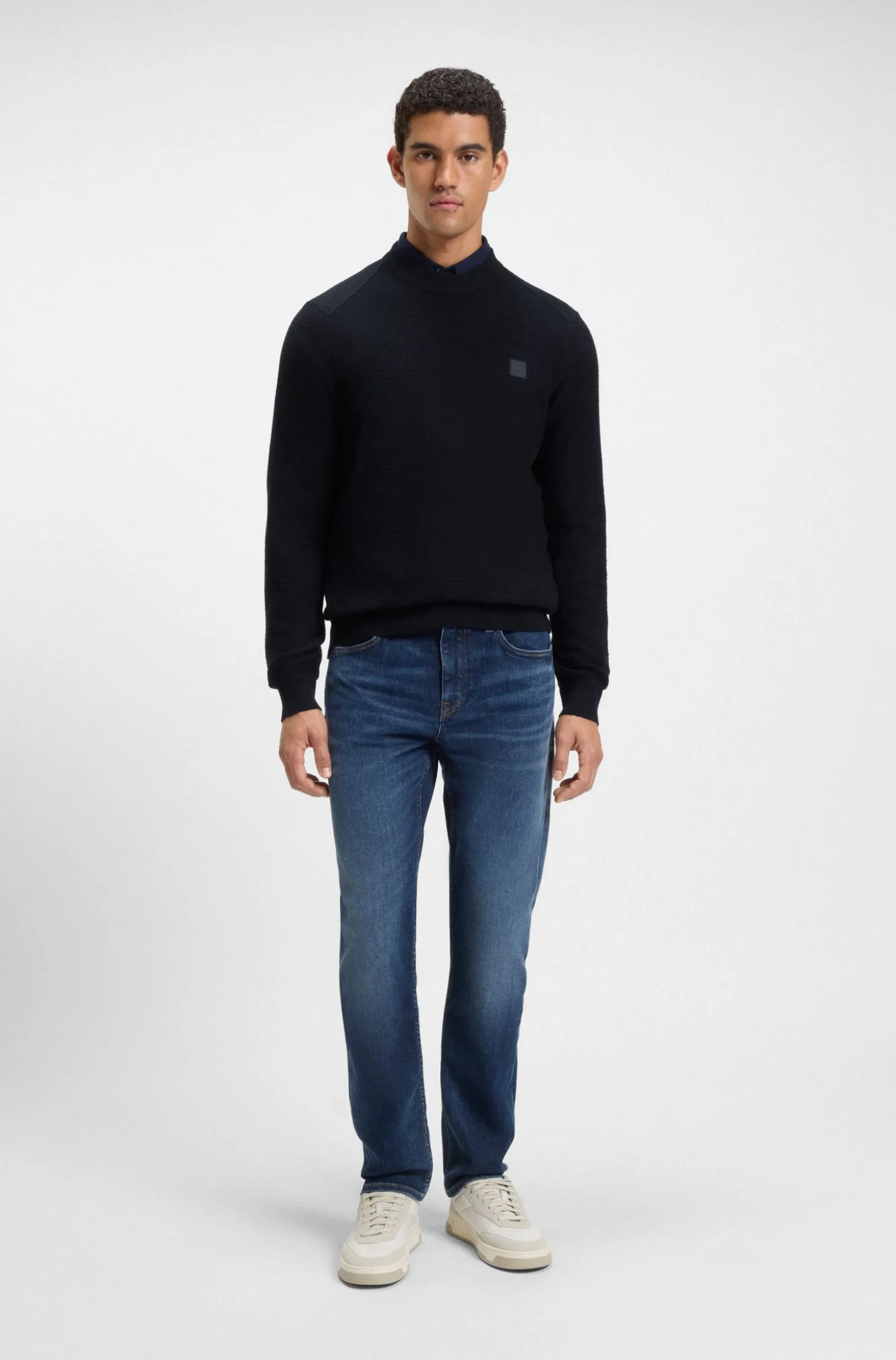 Cotton-piqué sweater with logo patch