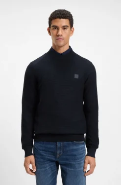 Cotton-piqué sweater with logo patch