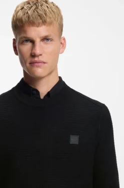 Cotton-piqué sweater with logo patch